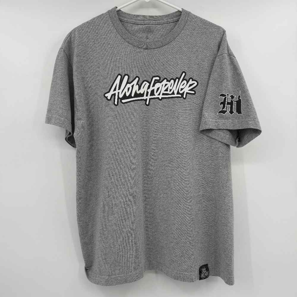 808 All Day T Shirt Men Large Gray Short Sleeve Aloha Forever Crew Neck